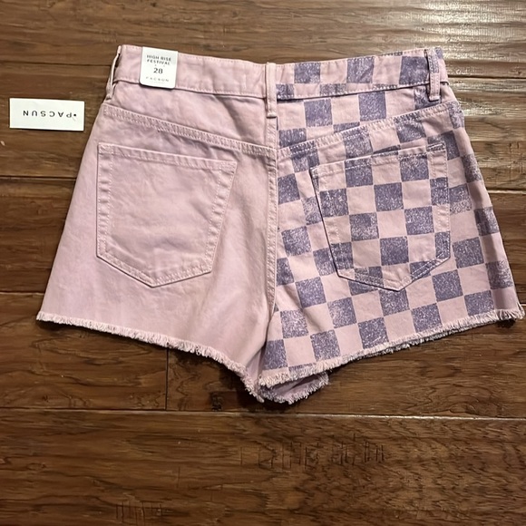 PacSun Eco Two-Tone Checkerboard High Waisted Denim Festival Shorts Size 28 - Picture 4 of 6